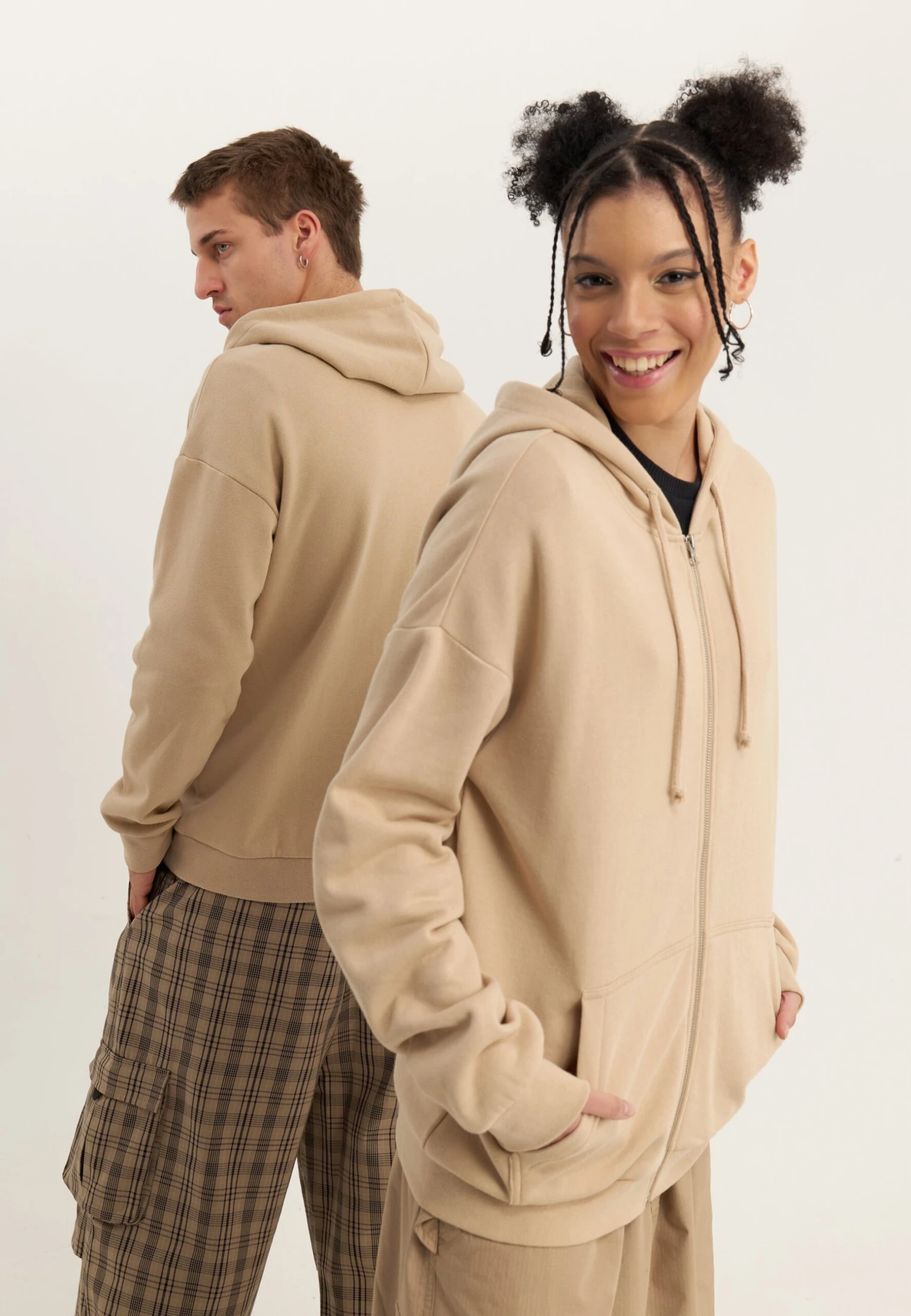 YOURTURN UNISEX - Zip-up Sweatshirt - Tan 5 YOURTURN UNISEX - Zip-up Sweatshirt - Tan - Image 3