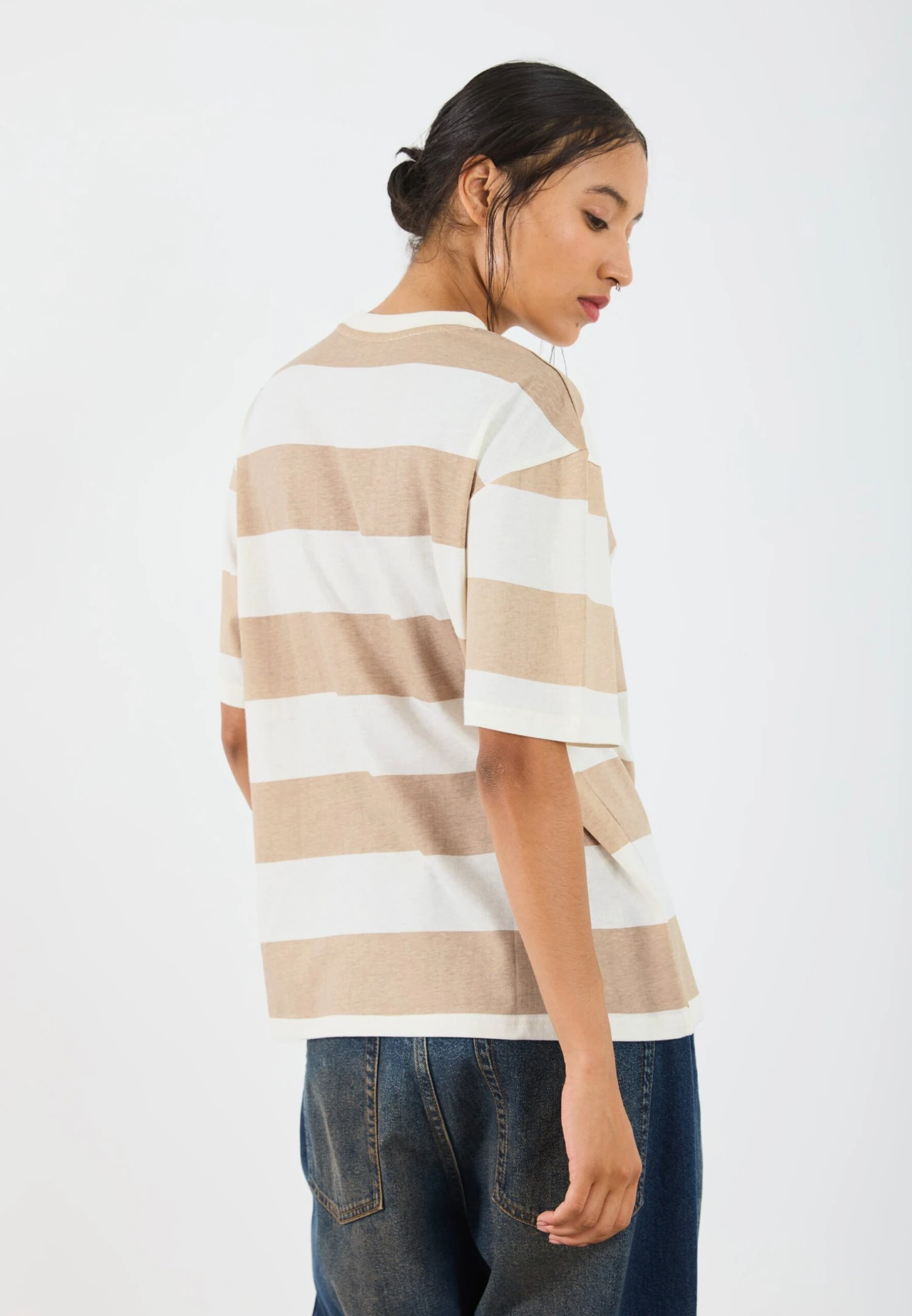 YOURTURN UNISEX OVERSIZED STRIPE - Print T-shirt - Sand/off White 7 YOURTURN UNISEX OVERSIZED STRIPE - Print T-shirt - Sand/off White - Image 5