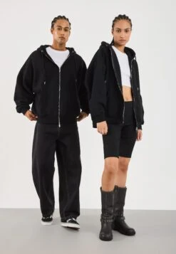YOURTURN OVERSIZE BASIC ZIP HOODIE UNISEX - Zip-up Sweatshirt - True Black