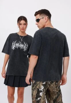 YOURTURN UNISEX - Print T-shirt - Acid Wash Black