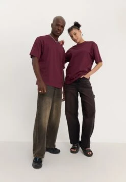 YOURTURN UNISEX 3 PACK BASIC OVERSIZED T-SHIRT - Basic T-shirt - Dark Blue/light Blue/bordeaux