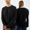 YOURTURN SLOUCHY LONG SLEEVED TOP WITH POCKET UNISEX - Long Sleeved Top - True Black