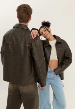 YOURTURN UNISEX - Faux Leather Jacket - Dark Brown