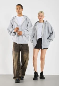 YOURTURN OVERSIZE BASIC ZIP HOODIE UNISEX - Zip-up Sweatshirt - Mottled-grey
