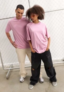 YOURTURN UNISEX 3 PACK BASIC OVERSIZED T-SHIRT - Basic T-shirt - Black/khaki/pink