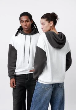 YOURTURN BORG HOOD AND SLEEVES UNISEX - Sweatshirt - Mottled Light Grey/dark Grey