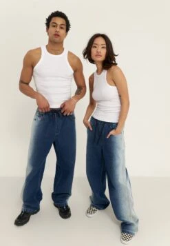 YOURTURN BASIC RIB MUSCLE RACER TANKS UNISEX 2 PACK - Top - White/black