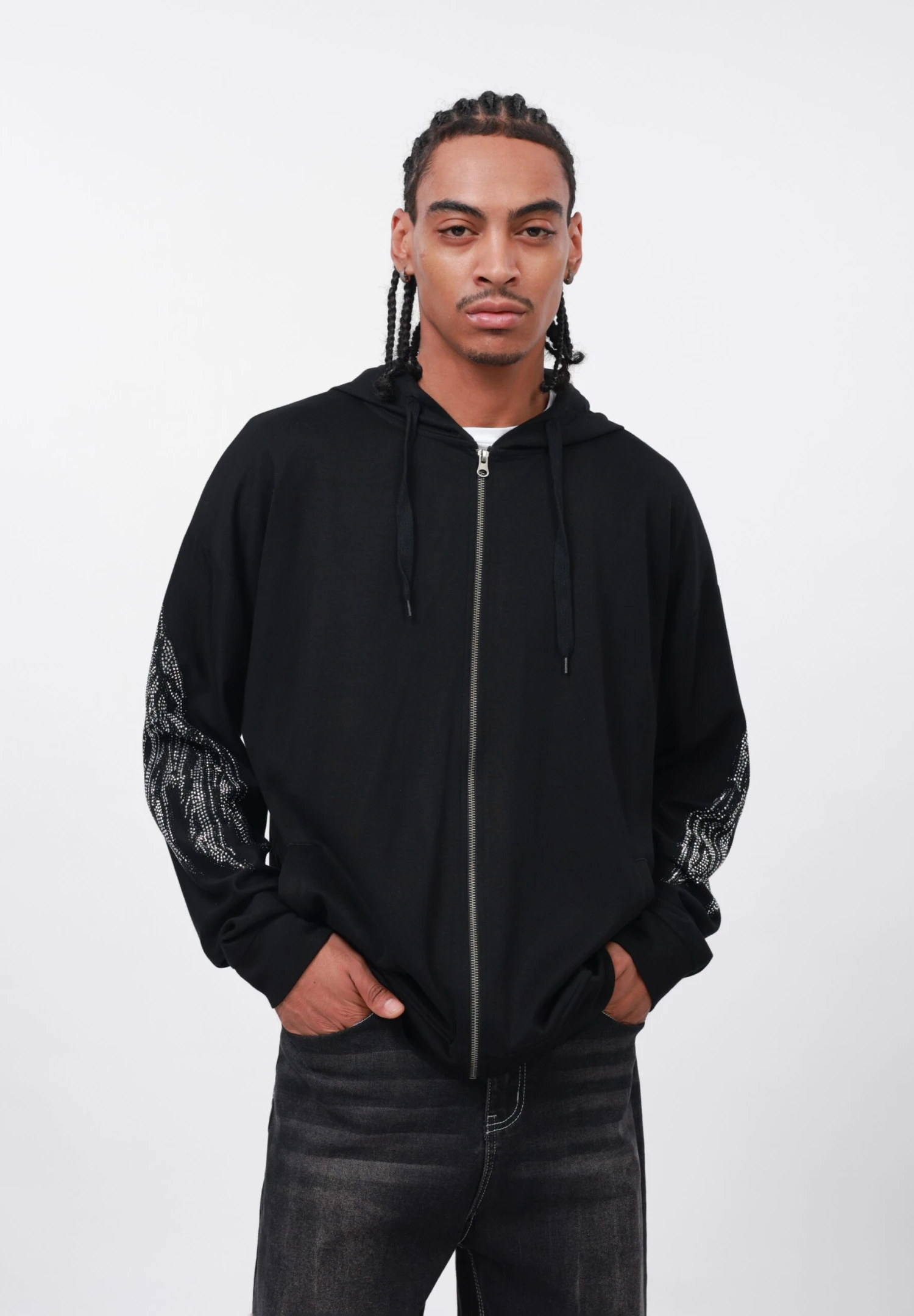 YOURTURN RHINESTONE ZIP THROUGH - Zip-up Sweatshirt - Black 3 YOURTURN RHINESTONE ZIP THROUGH - Zip-up Sweatshirt - Black