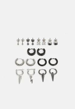 YOURTURN 9 PACK UNISEX - Earrings - Silver-coloured/black