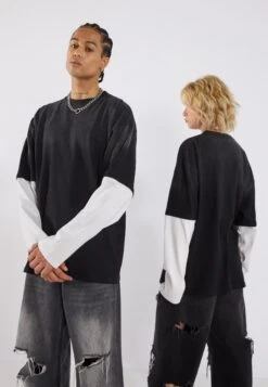 YOURTURN UNISEX - Long Sleeved Top - Washed Black/egret