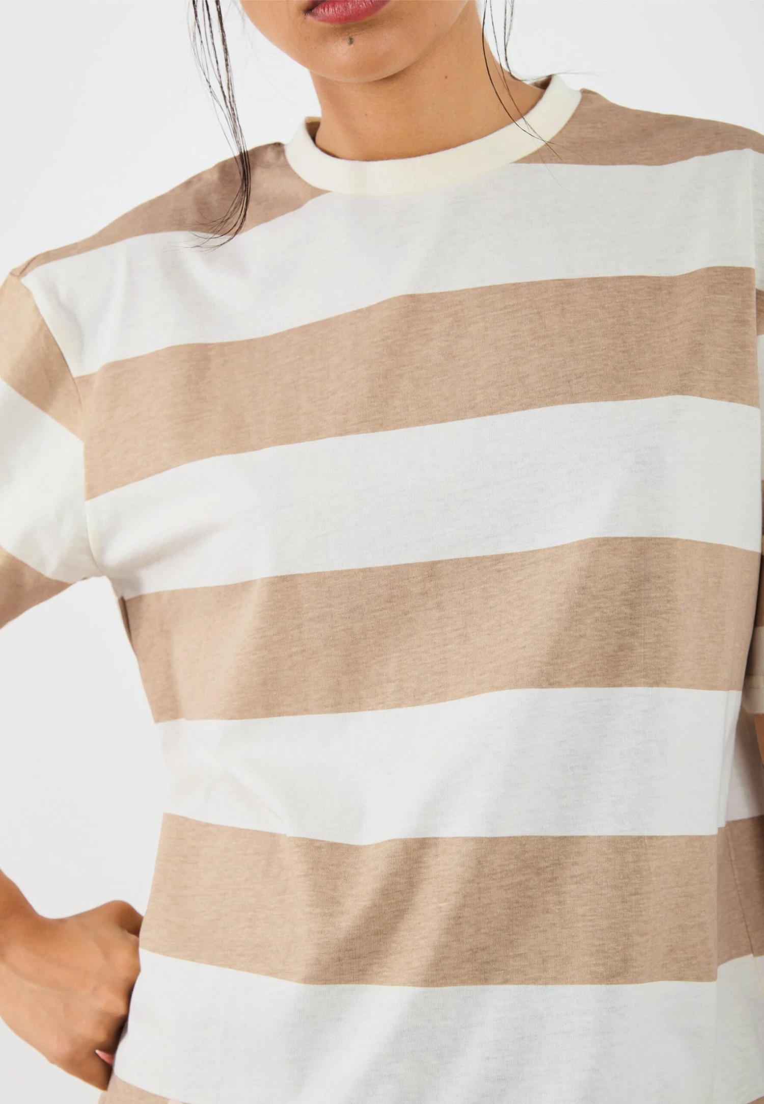 YOURTURN UNISEX OVERSIZED STRIPE - Print T-shirt - Sand/off White 9 YOURTURN UNISEX OVERSIZED STRIPE - Print T-shirt - Sand/off White - Image 7