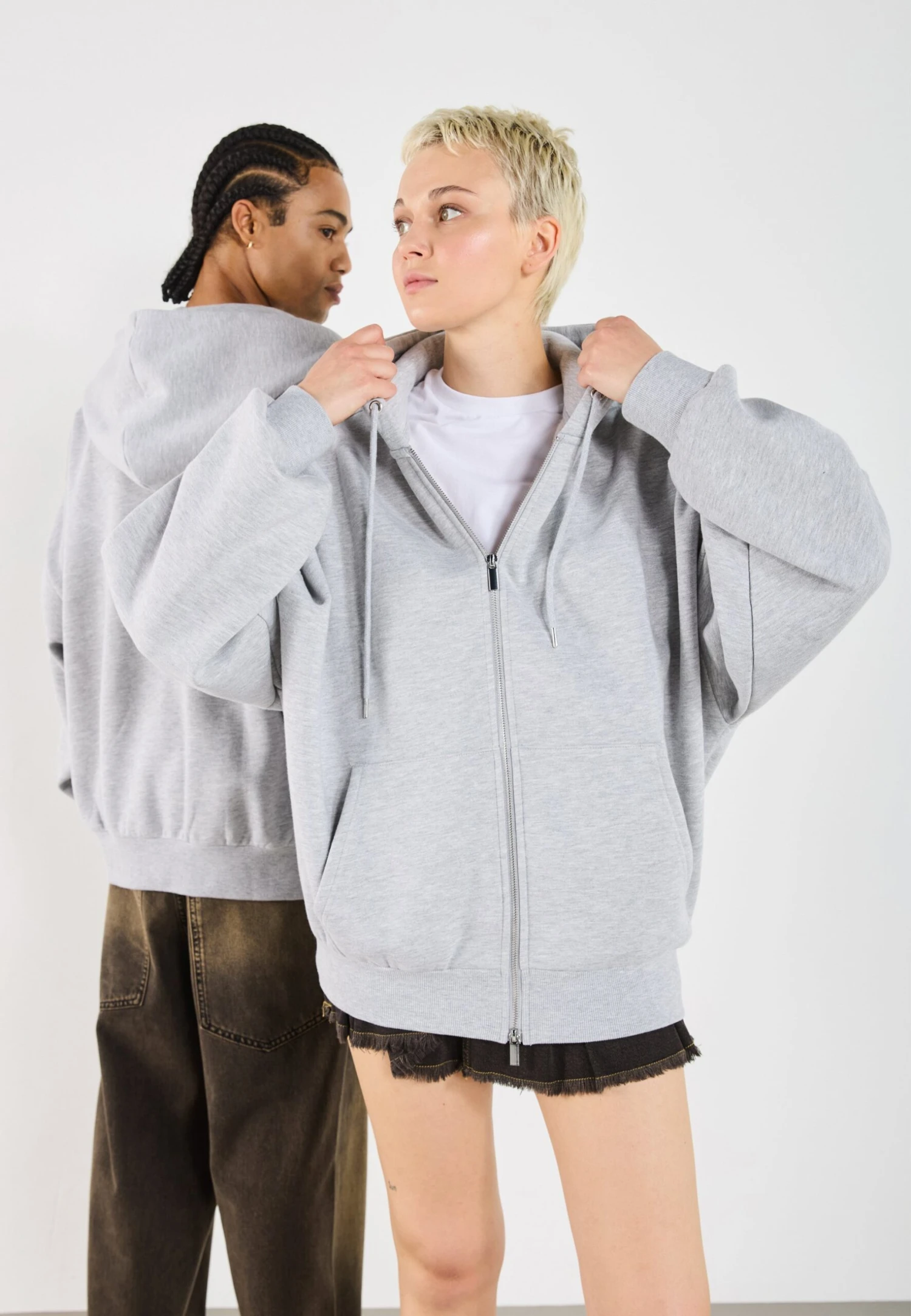 YOURTURN OVERSIZE BASIC ZIP HOODIE UNISEX - Zip-up Sweatshirt - Mottled-grey 5 YOURTURN OVERSIZE BASIC ZIP HOODIE UNISEX - Zip-up Sweatshirt - Mottled-grey - Image 3