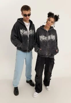 YOURTURN WASHED ZIP-HOODIE UNISEX - Zip-up Sweatshirt - Black